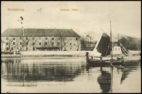 Postcard Sonderburg Sønderborg Schloß Hafen und Windmühle 1916