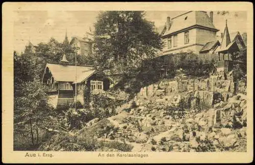 Ansichtskarte Aue (Erzgebirge) An den Karolaanlagen 1915