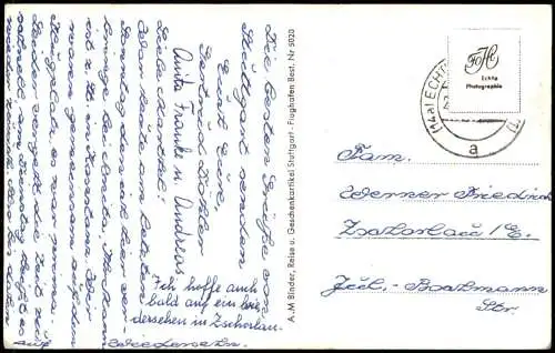 Ansichtskarte Stuttgart Flugplatz, Hindenburgbau VW Bulli uvm 1956
