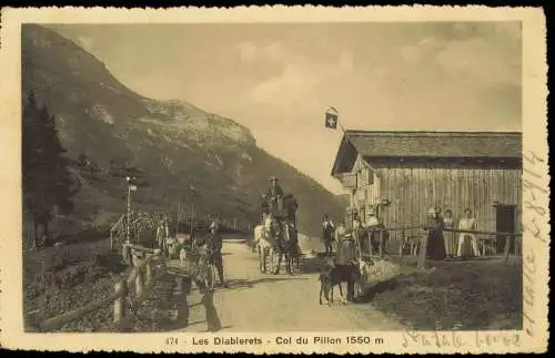 Ansichtskarte Les Diablerets VD Col du Pillon Hütte Pferdekutsche 1917  Helvetia