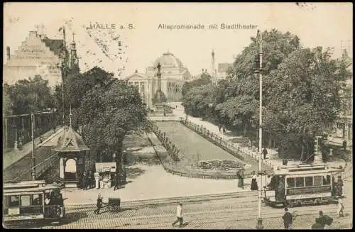 Ansichtskarte Halle (Saale) Altepromenade mit Stadttheater 1910