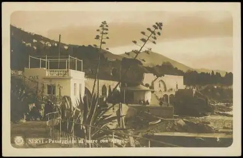 Cartolina Nervi-Genua Genova (Zena) Passeggiata al mare con Agaye 1918