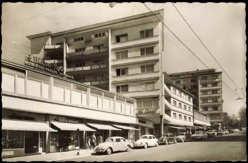 Ansichtskarte Pforzheim Bahnhofstraße VW Käfer 1957