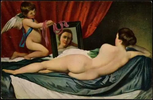 Künstlerkarte: Gemälde Diego de Silva y Velazquez Venus und Amor EROTIK 1912