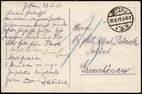 Zittau Straßenpartie an der Weberkirche Ansichtskarte 1918