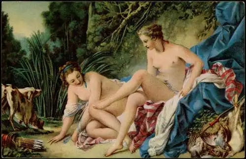 Künstlerkarte: Gemälde "Diana im Bade" von Francois Boucher 1910