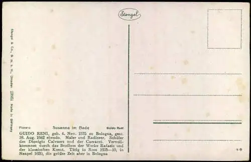 La casta Susanna Firenze Reni Künstlerkarte: Gemälde Erotik nackt nude 1912