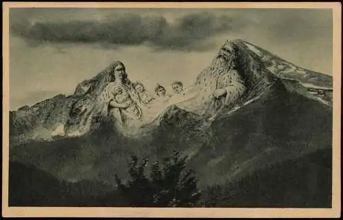 Ansichtskarte Berchtesgaden Watzmann Sage - König Familie als Berge 1938