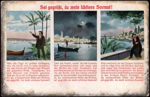 Cartolina Sorrent (Kampanien) Sorrento 3 Bild Stadtm, Nacht, Palmen 1906