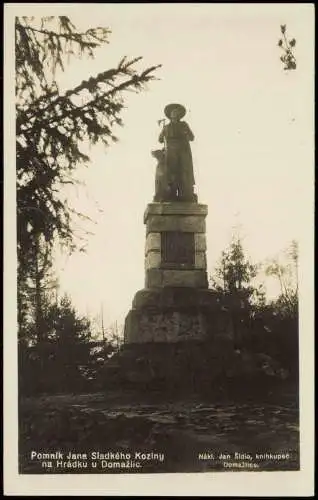 Postcard Taus Domažlice Pomník Jana Sladkého Koziny na Hrádku 1930