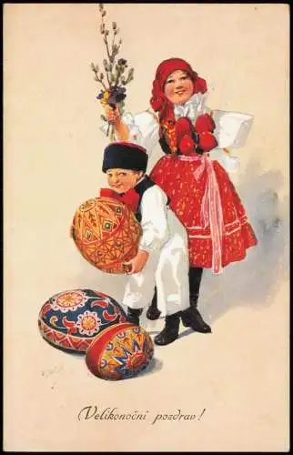 Ansichtskarte  Ostern Easter Velikonoční pozdrav! Kinder Rieseneier 1913