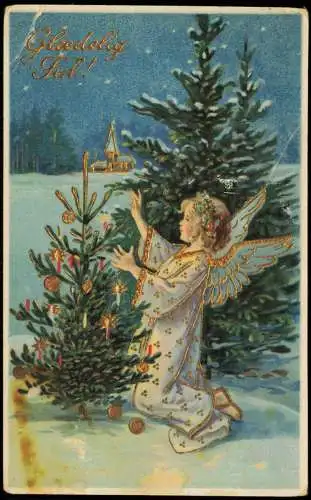 Ansichtskarte  Weihnachten Christmas Engel Angel Tannenbaum 1918 Gold  Norge