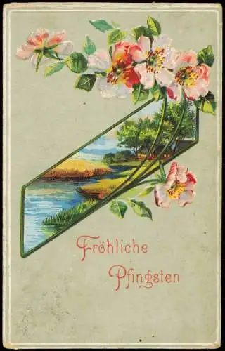 Ansichtskarte  Pfingsten Pentecost Landschaft Jugendstil 1911 Prägekarte