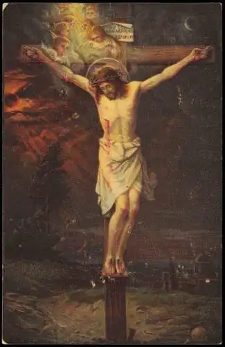 Ansichtskarte  Jesus Christus Bibel am Kreuz Engel Angel 1915