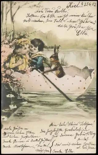 Ostern Easter Fotokunst Kinder und Hase im Boot aus OsterEi 1903