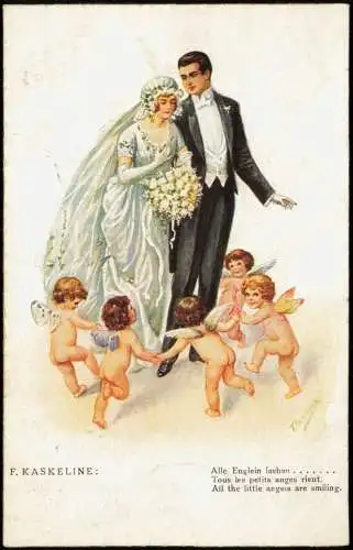 Ansichtskarte  Hochzeit Wedding Liebespaar Love und tanzende Engel Angel 1922