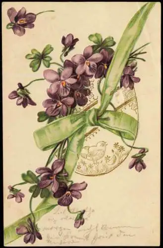 Ostern Easter Veilchen Riesenei Osterei Gold 1908 Goldrand/Prägekarte