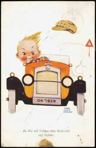 Ansichtskarte  Kinder Künstlerkarte Mabel Lucie Attwell Junge im Auto 1929