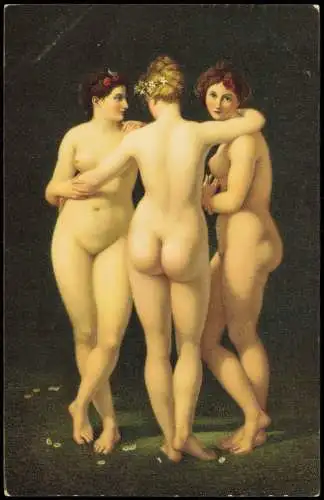 Ansichtskarte  Erotik Nackt - Nude Les trois Graces Künstlerkarte 1918