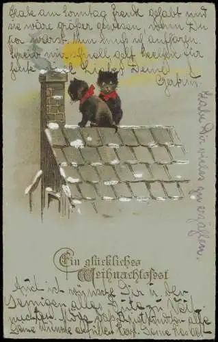 Ansichtskarte  Cats/Weihnachten - Christmas Katzen auf dem Dach 1925