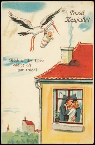 Neujahr Sylvester Storch Baby Glück in der Liebe