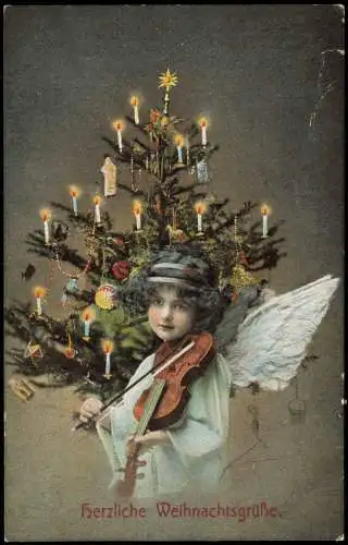 Ansichtskarte  Weihnachten - Christmas Tannenbaum Engel Angel mit Geige 1914