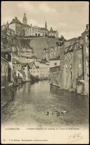 Luxemburg L'Alzette baignant les maisons du Grund et Ville Haute. 1904