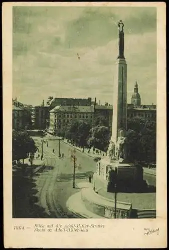 Postcard Riga Rīga Ри́га Denkmal, Straße 1940