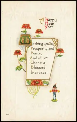 Happy new Year Neujahr Art nouveau Jugendstil USA 1905 Goldrand/Prägekarte