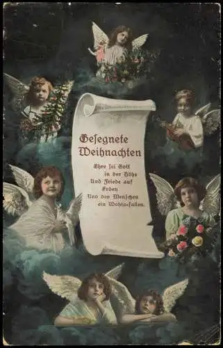 Ansichtskarte  Weihnachten - Christmas Engel Angel in den Wolken 1912