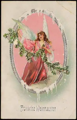 Angel/Weihnachten - Christmas eleganter Engel Prägerkarte 1912 Silberrand