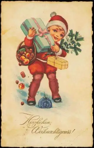 Ansichtskarte  Weihnachten - Christmas Kind mit Geschenken 1926