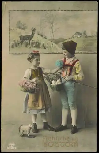 Ansichtskarte  Ostern Easter Junge und Mädchen Fotokunst 1930