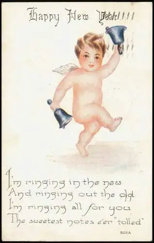 Ansichtskarte  Neujahr Sylvester New Year Engel Angel läutet Glocken 1915