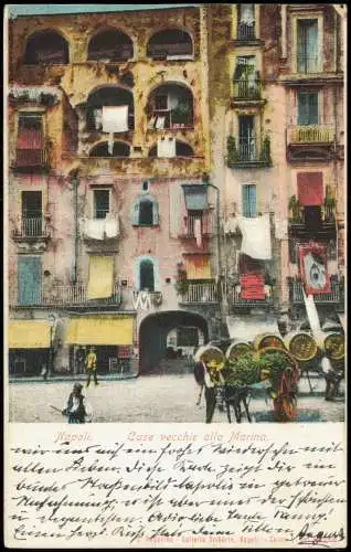 Cartolina Neapel Napoli Case vecchie alla Marina. 1907  Flaggenstempel