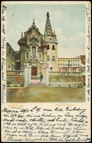 Cartolina Messina Chiesa S. Gregorio 1907 Sizilien Sicilia