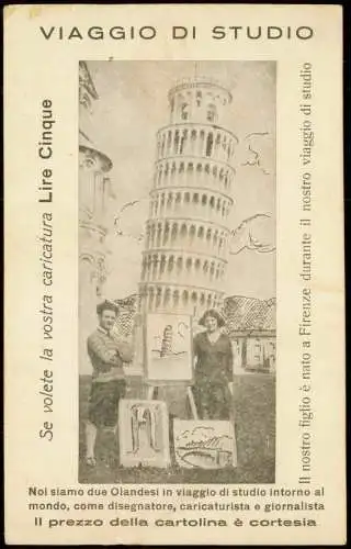 Cartolina Pisa Der Schiefe Turm zwei holländische Künstler 1926