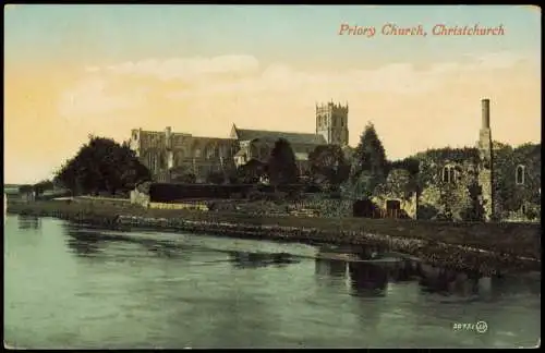 Postcard Christchurch Priory Church 1912  New Zealand