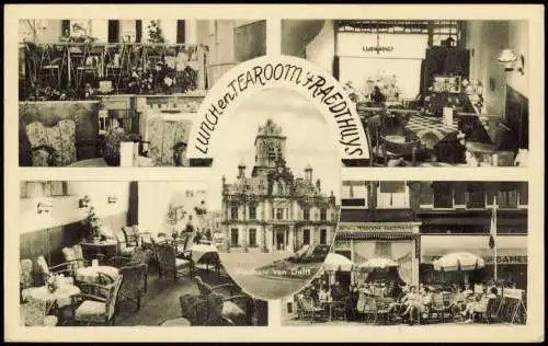 Postkaart Delft Delft Lunch-en Tearoom .'t Raedthuys Markt 1935