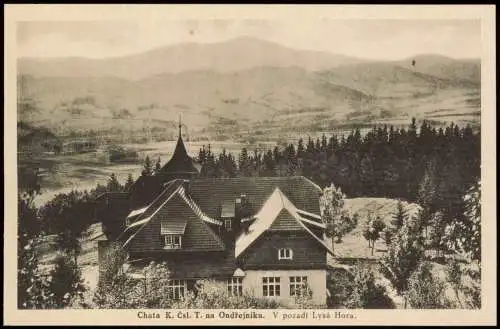 Ostrawitz Ostravice Chata K.Čsl.T Ondřejníku. V pozadi Lysá Hora. Beskiden 1919