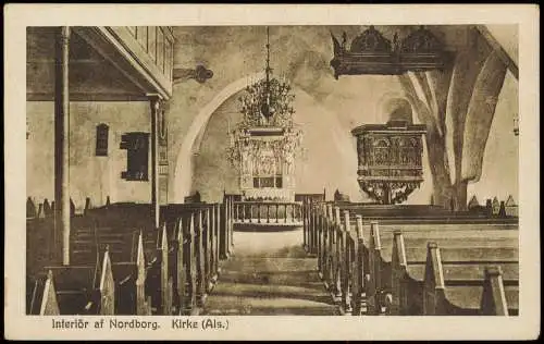 Postcard Nordborg b. Sønderborg Interiör Kirke Als. 1924