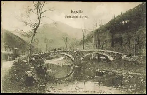 Cartolina Rapallo Ponte antico S. Pietro 1918