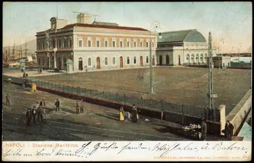 Cartolina Neapel Napoli Stazione Marittima. Bahnhof 1903