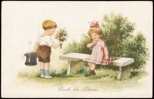 Ansichtskarte  Kinder Künstlerkarte Durch die Blume. Junge Mädchen 1918