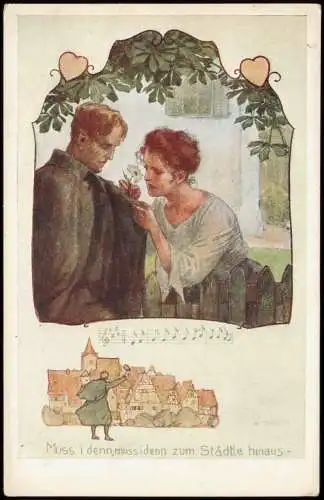 Ansichtskarte  Liebe Liebespaare - Love Frau steckt Mann Blume an 1918