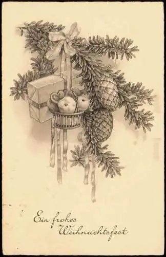 Ansichtskarte  Weihnachten - Christmas Tannenzweig Geschenke 1933