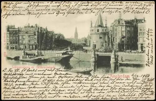 Postkaart Amsterdam Amsterdam Schreyerstoren en Gelderschekade 1900