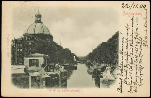 Postkaart Amsterdam Amsterdam Singel en Lutherschekerk 1900