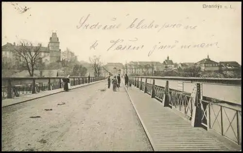 Brandeis (Elbe) Brandýs nad Labem Straßen und Brückenpartie 1909