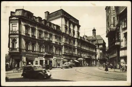 Postcard Teplitz-Schönau Teplice Hotel Ditrich, Straßenpartie 1956